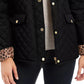 Charter Club Women's Quilted Leopard Print Trim Hooded Jacket Black Size Small