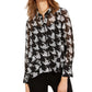 INC International Concepts Women's Petite Sheer Houndstooth Top Black Size Petite X-Large