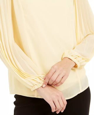 Alfani Women's Petite Pleated-Sleeve Top Yellow Size Petite
