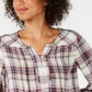 Style & Co Women's Plaid Pintucked Peasant Top Purple Size S