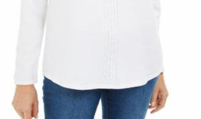 Karen Scott Women's Cotton Cable Knit Sweater  Green Size Large