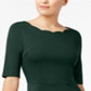 Monteau Women's Scalloped Neck Fit & Flare Dress Green Size Petite XS