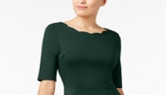 Monteau Women's Scalloped Neck Fit & Flare Dress Green Size Petite XS