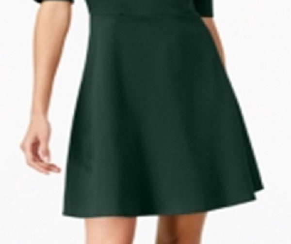 Monteau Women's Scalloped Neck Fit & Flare Dress Green Size Petite XS