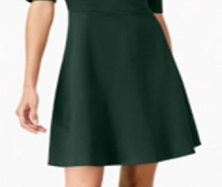 Monteau Women's Scalloped Neck Fit & Flare Dress Green Size Petite XS