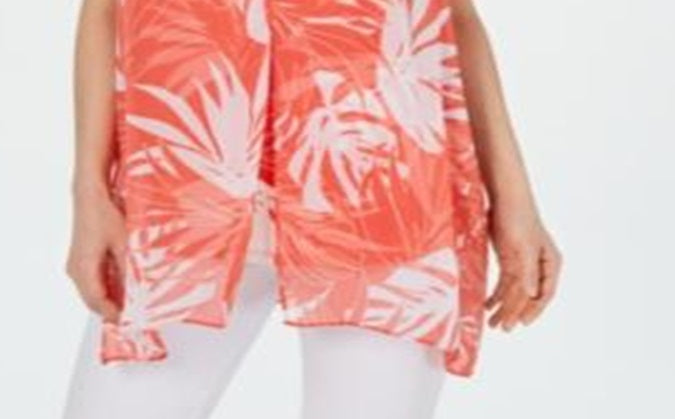 Alfani Women's Layered Tunic Tropic Swirl Tank Coral Size Petite S