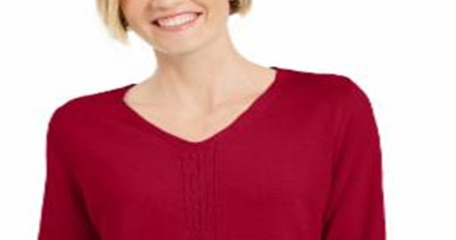 Karen Scott Women's Cotton Cable Knit Sweater Red Size X-Large