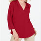 Charter Club Women's 3/4 Sleeve Top Red Size X-Small