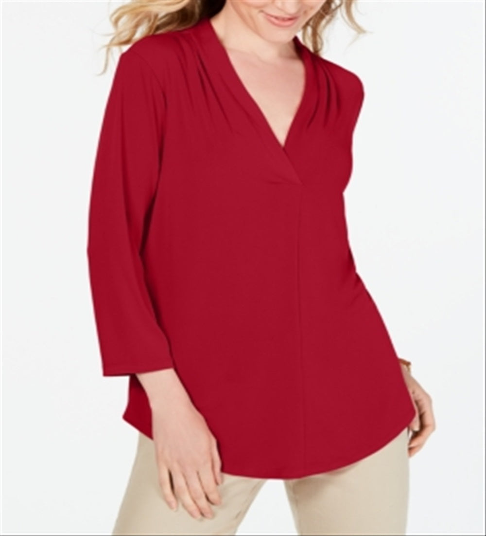 Charter Club Women's 3/4 Sleeve Top Red Size X-Small