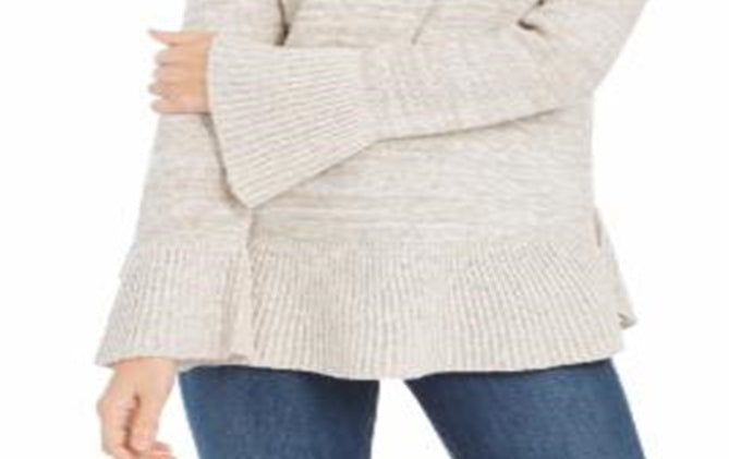 Style & Co Women's Bell Sleeve Marled Knit Sweater Beige Size Medium