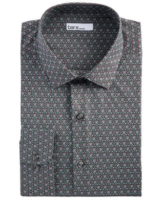 Bar III Men's Slim-Fit Stretch Art Deco Floral Dress Shirt Green Size S