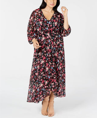 Calvin Klein Women's Trendy Plus High-Low Faux-Wrap Dress Charcoal Size 20W