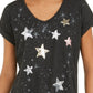 Style & Co Women's Sequined Star Graphic Top Black Size Pettite Small