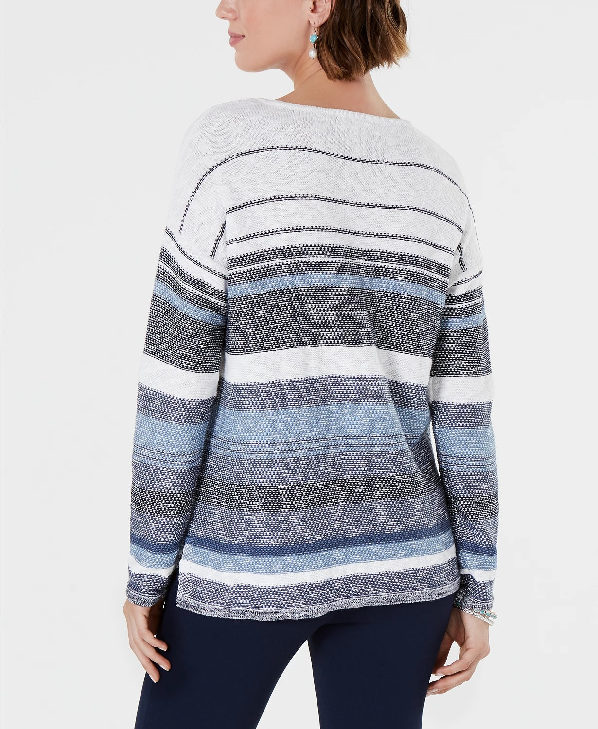 Style & Co Women's Petite Striped Drop-Shoulder Sweater Blue Size PL