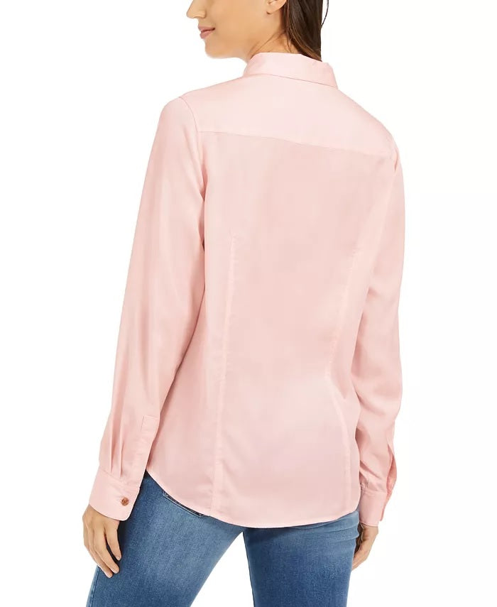 Charter Club Women's Petite Patch-Pocket Shirt Pink Size PM