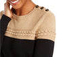Charter Club Women's Metallic Colorblocked Crewneck Sweater Beige Size Small