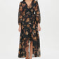 Tommy Hilfiger Women's Miranda Floral-Print Chiffon Wrap Maxi Dress Charcoal Size 10