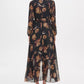 Tommy Hilfiger Women's Miranda Floral-Print Chiffon Wrap Maxi Dress Charcoal Size 10
