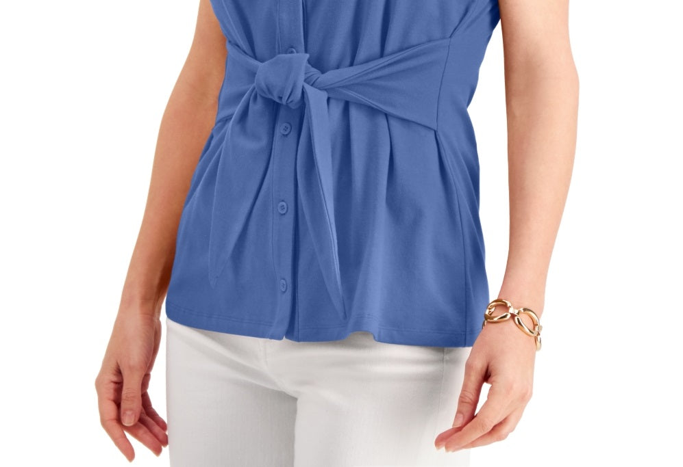 Charter Club Women's Tie Front Sleeveless Top Blue Size Medium