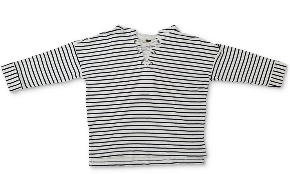 Style & Co Women's Hoodie Striped Lace Up Pullover Blue Size Large