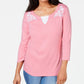Karen Scott Women'sPetite Embroidered Cotton Layered-Look Top Pink Size Petite Small