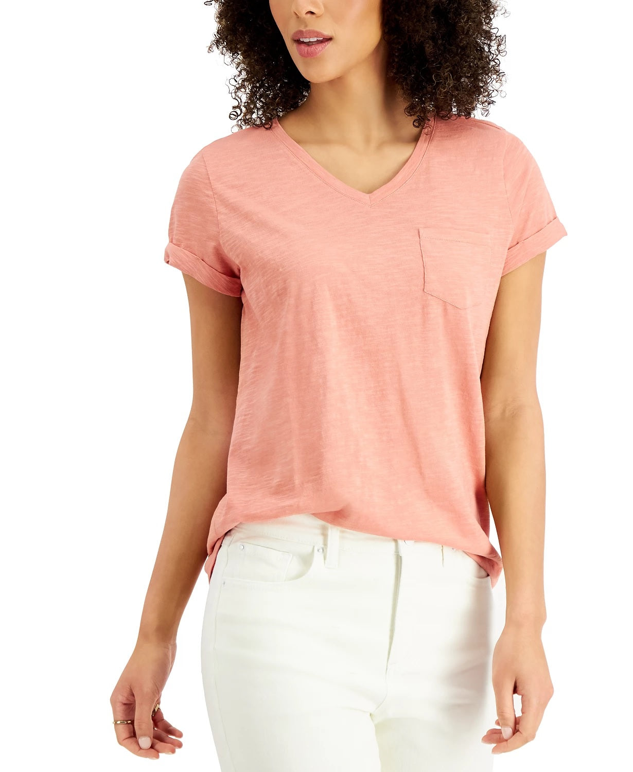 Style & Co Women's Cotton Crew-Neck T-Shirt Pink Size X-Small