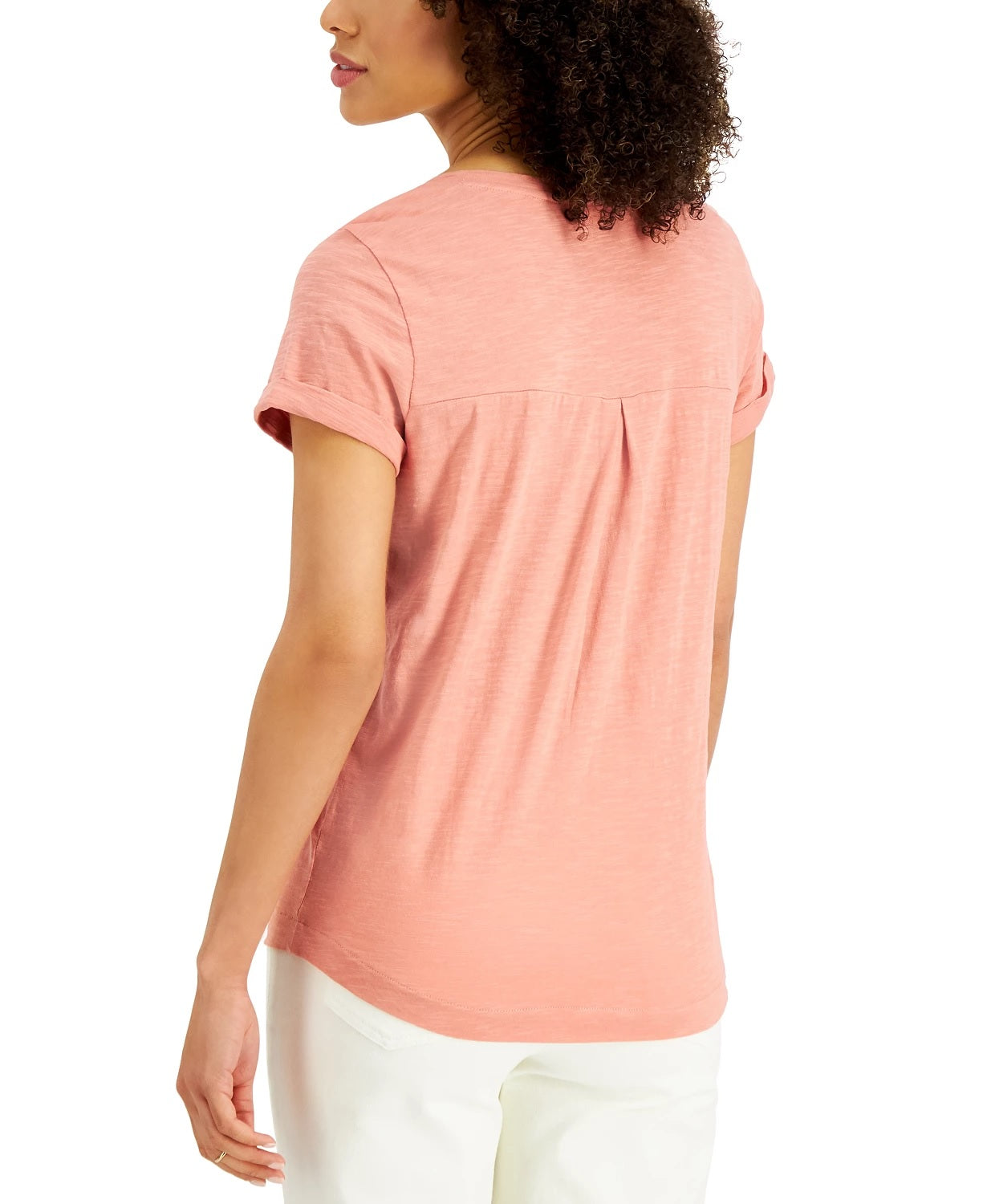 Style & Co Women's Cotton Crew-Neck T-Shirt Pink Size X-Small