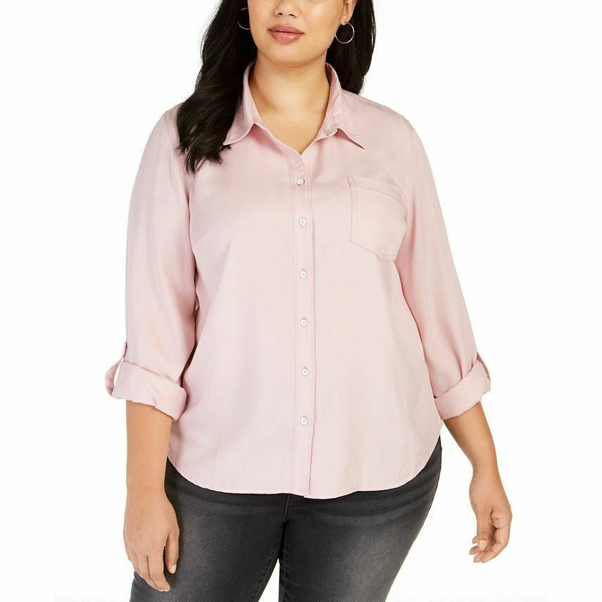 Style & Co Women's One-Pocket Shirt Pink Size Medium