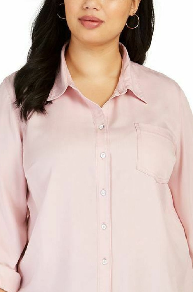 Style & Co Women's One-Pocket Shirt Pink Size Medium