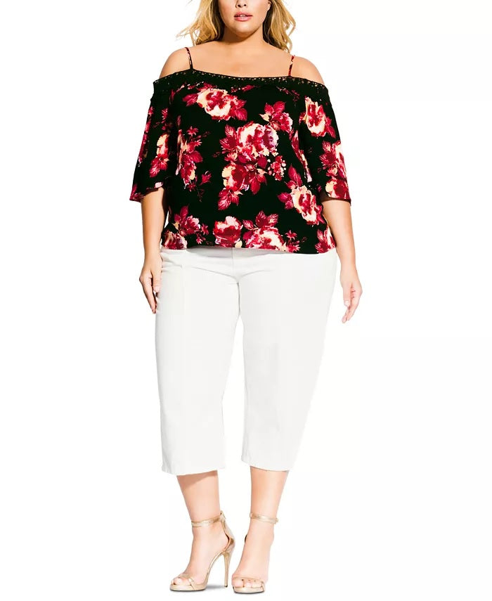 City Chic Women's Trendy Plus Size Cold-Shoulder Top Black Size 18W