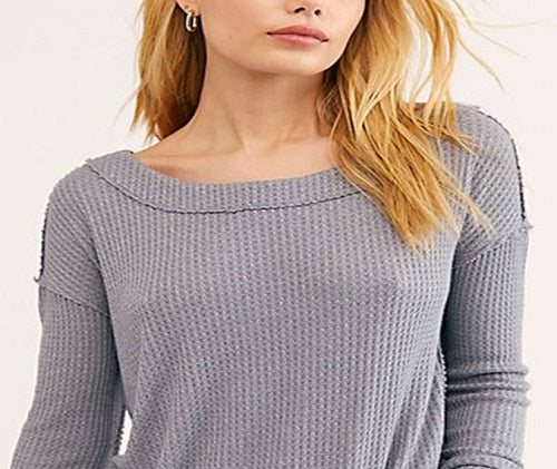 Free People Women's Long Sleeve Scoop Neck Top Gray Size Small