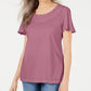 Karen Scott Women's Basketweave Trim Flutter Sleeve Top Pink Size XL