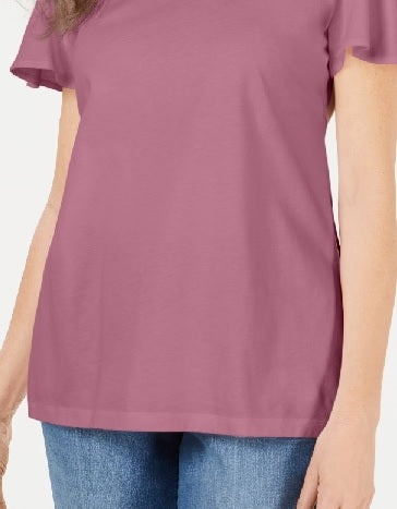 Karen Scott Women's Basketweave Trim Flutter Sleeve Top Pink Size XL