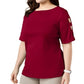 Karen Scott Women's Cotton Cutout Sleeves Top Red Size S