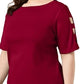 Karen Scott Women's Cotton Cutout Sleeves Top Red Size S