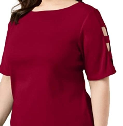 Karen Scott Women's Cotton Cutout Sleeves Top Red Size S