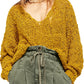 Free People Women's Textu Long Sleeve V Neck Sweater Yellow Size M
