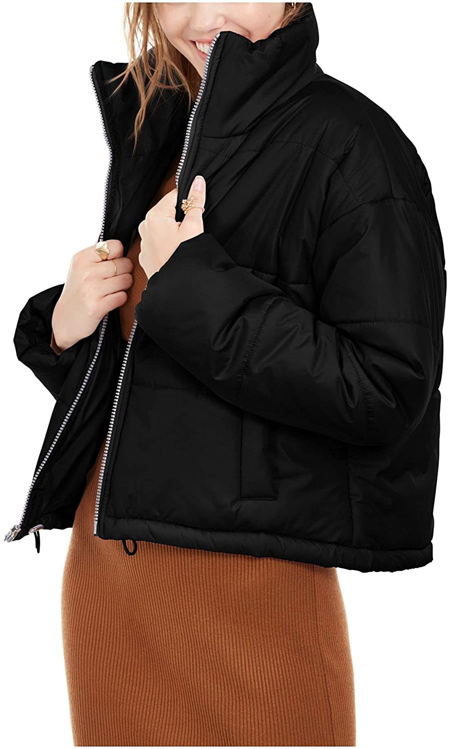 Celebrity Pink Women's Cropped Puffer Coat Black Size 3X