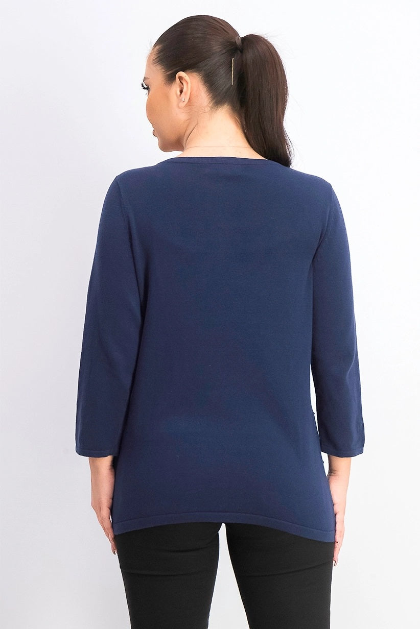 Karen Scott Women's Ribbed 3/4 Sleeve Sweater Blue Size X-Small