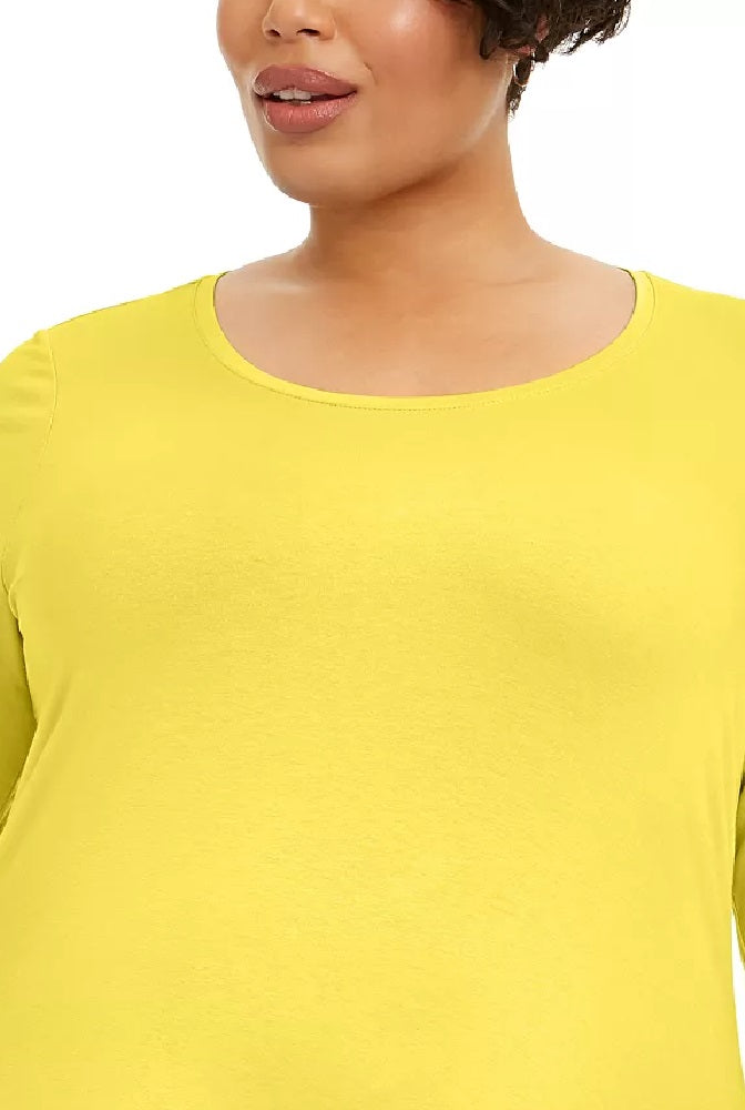 JM Collection Women's Scoop Neck Top Yellow Size X-Large