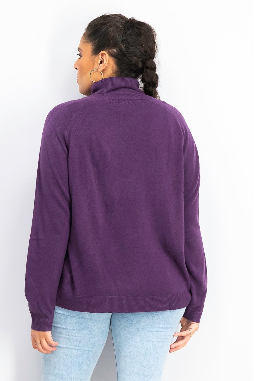 Karen Scott Women's Luxsoft Turtleneck Sweater Purple Size Pettite Large