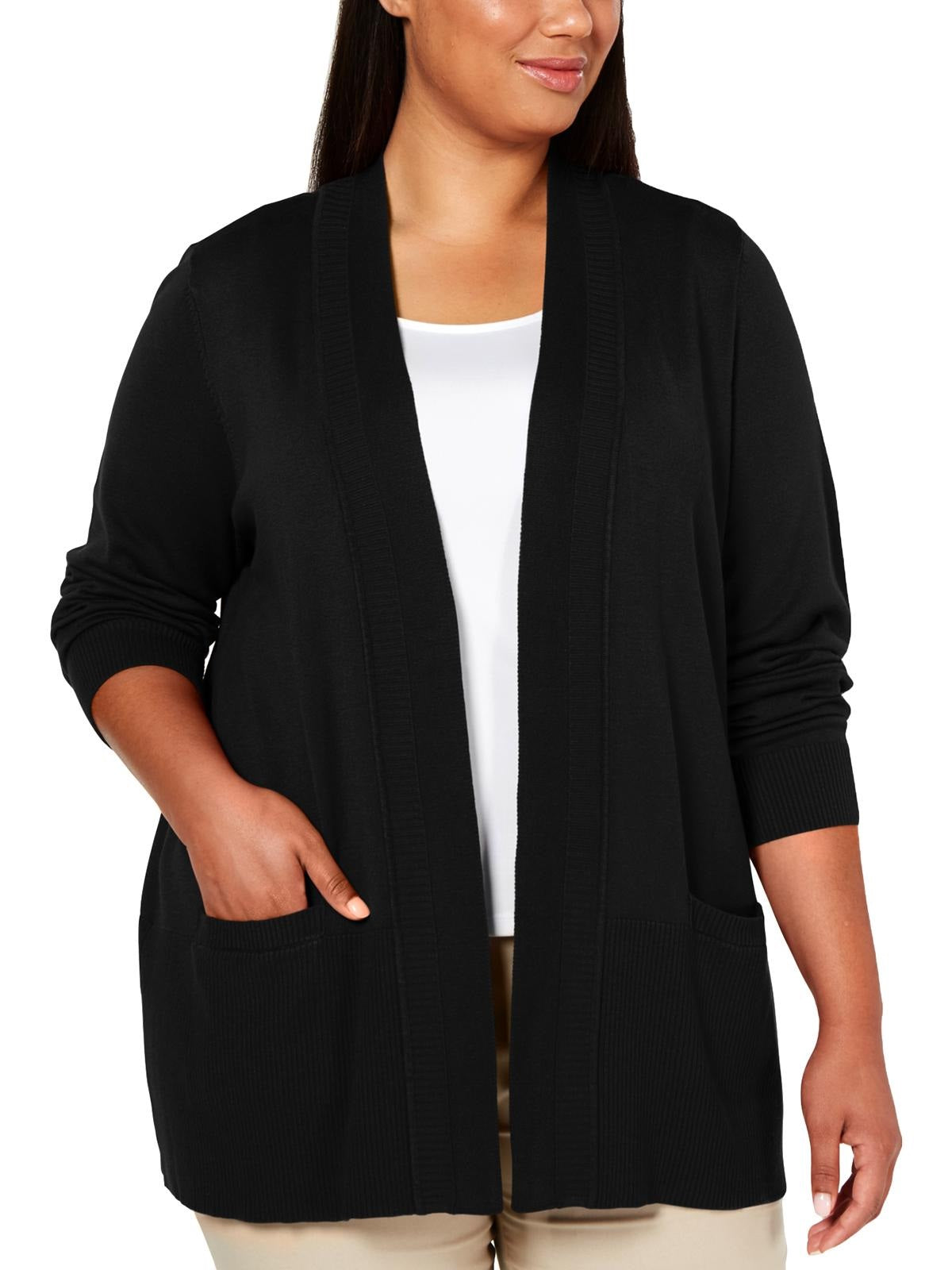 Karen Scott Women's Open Front Pocket Cardigan Black Size Small