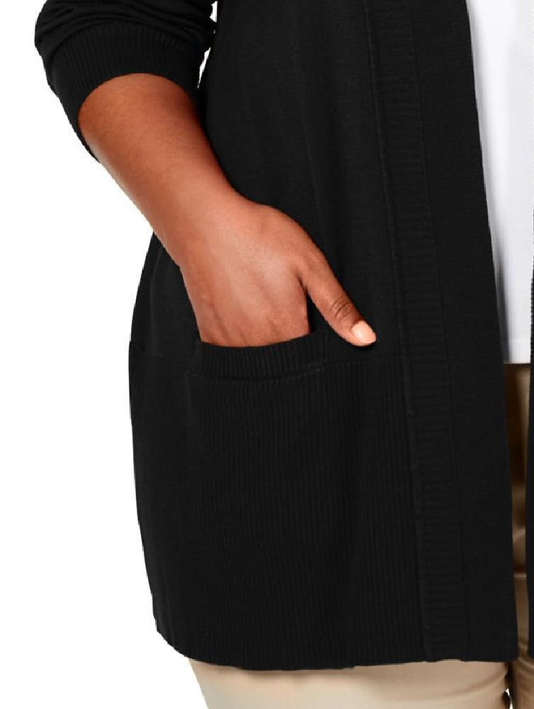Karen Scott Women's Open Front Pocket Cardigan Black Size Small