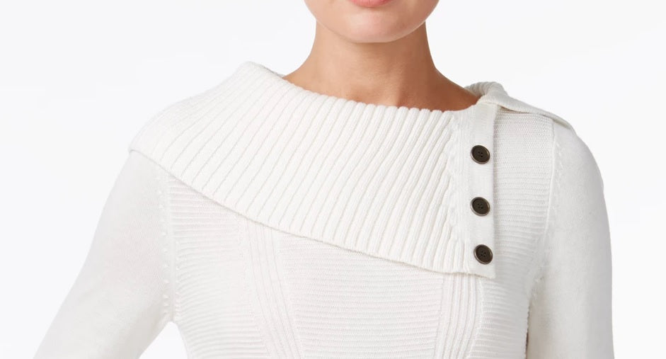 Style & Co Women's Envelope Neck Sweater White Size Pettite Petite