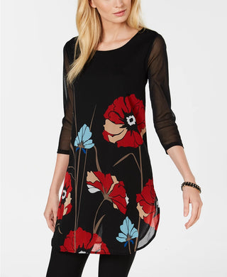 Alfani Women's Petite Printed Mesh Tunic Pink Size Petite