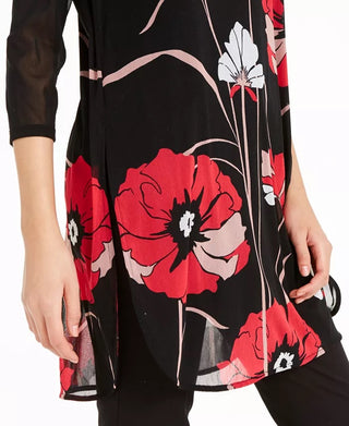 Alfani Women's Petite Printed Mesh Tunic Pink Size Petite