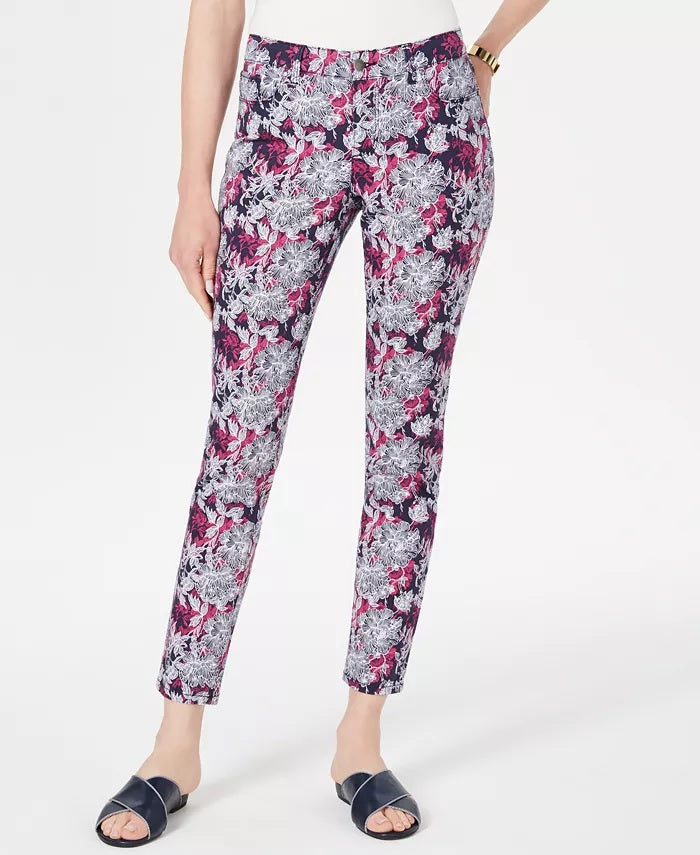 Charter Club Women's Petite Printed Tummy-Control Jeans Blue Size 16 Petite