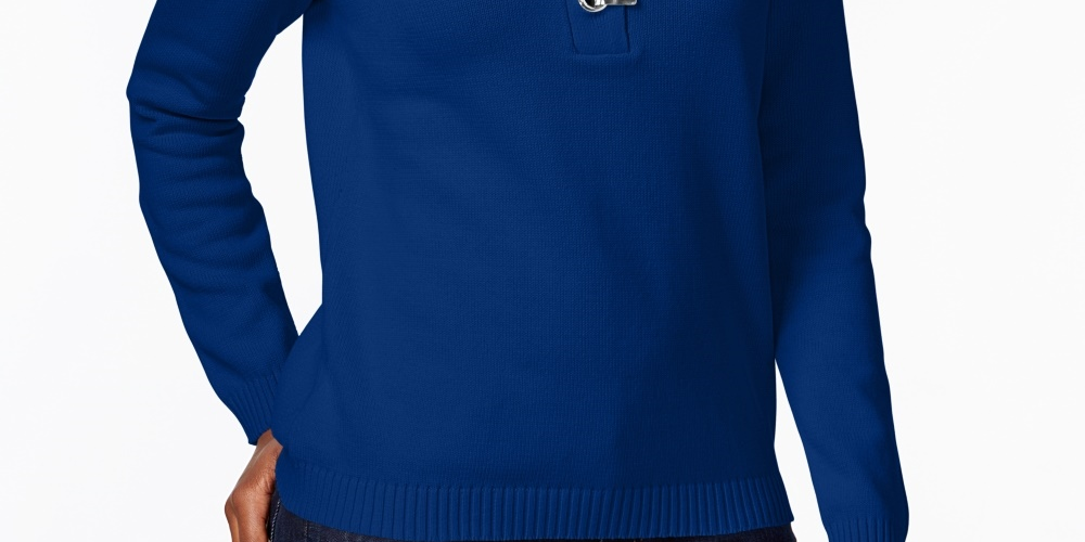 Karen Scott Women's Hardware V Neck Cotton Sweater Blue Size XX-Large
