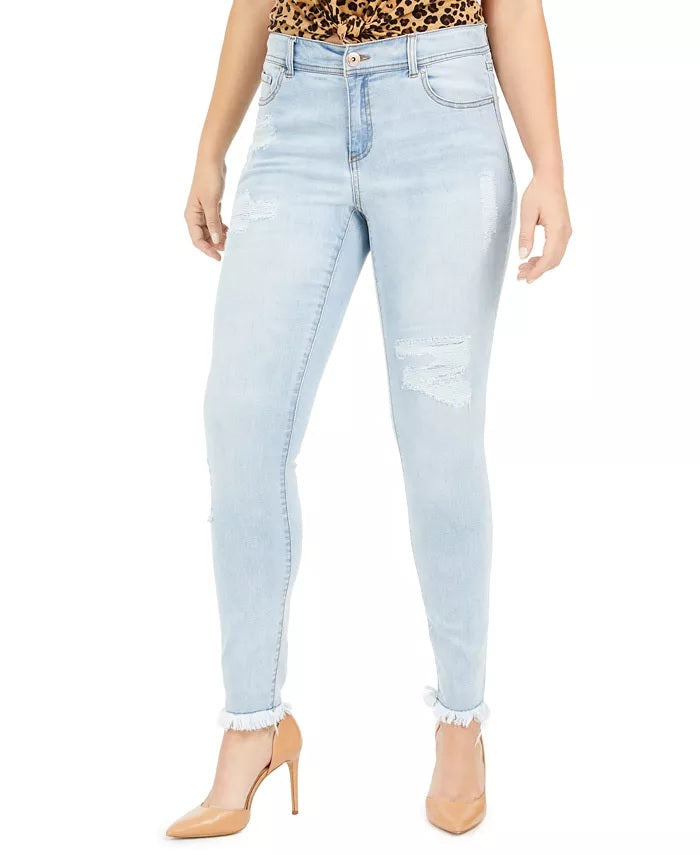 INC International Concepts Women's Curvy Rip & Repair Skinny Jeans Blue Size 6
