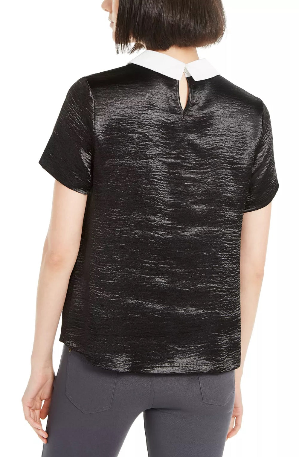 Monteau Women's Rhinestone Collar Top Black Size M